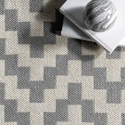 Discount Kirklands Home Gray Chevron Cotton Tassel Area Rug, 8x10