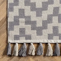 Discount Kirklands Home Gray Chevron Cotton Tassel Area Rug, 8x10