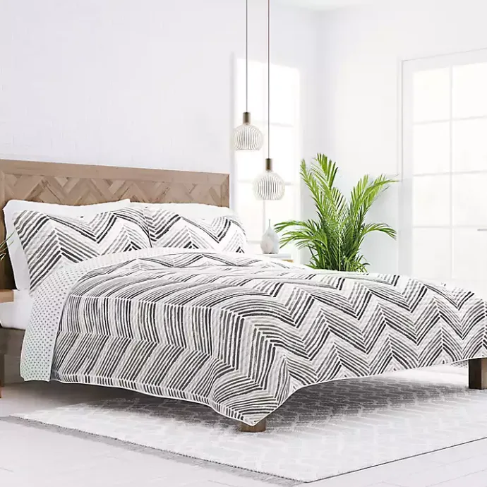 Outlet Kirklands Home Gray Chevron Reversible 3-pc. Queen Quilt Set