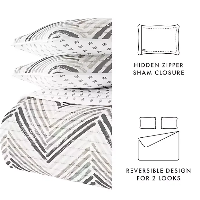 Outlet Kirklands Home Gray Chevron Reversible 3-pc. Queen Quilt Set