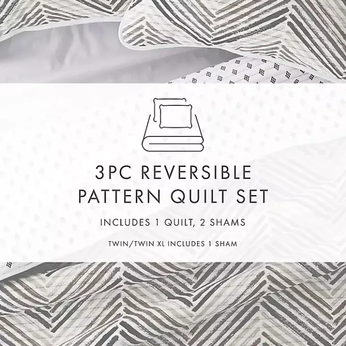 Outlet Kirklands Home Gray Chevron Reversible 3-pc. Queen Quilt Set