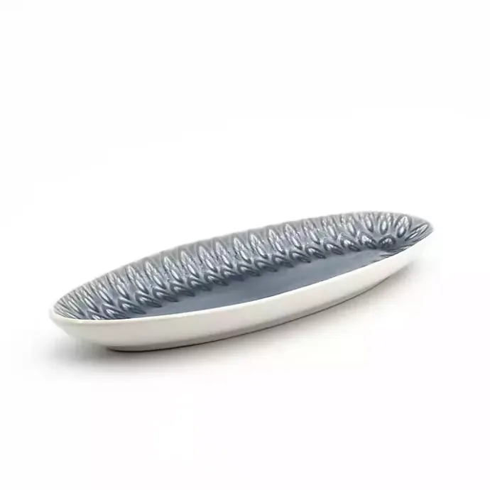 Outlet Kirklands Home Crackle Glaze Peacock Appetizer Platter Gray