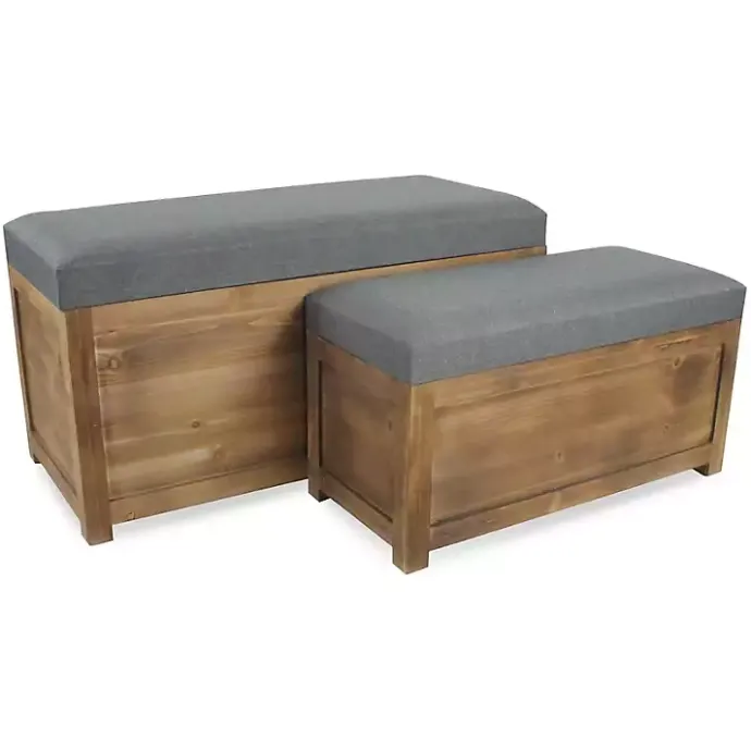 New Kirklands Home Cushioned Storage Benches, Set of 2 Gray