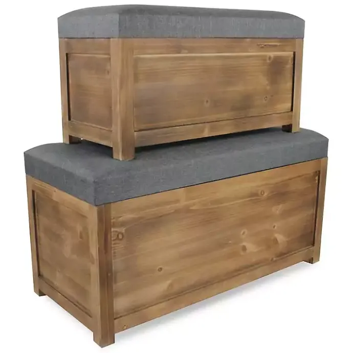 New Kirklands Home Cushioned Storage Benches, Set of 2 Gray