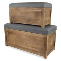 New Kirklands Home Cushioned Storage Benches, Set of 2 Gray