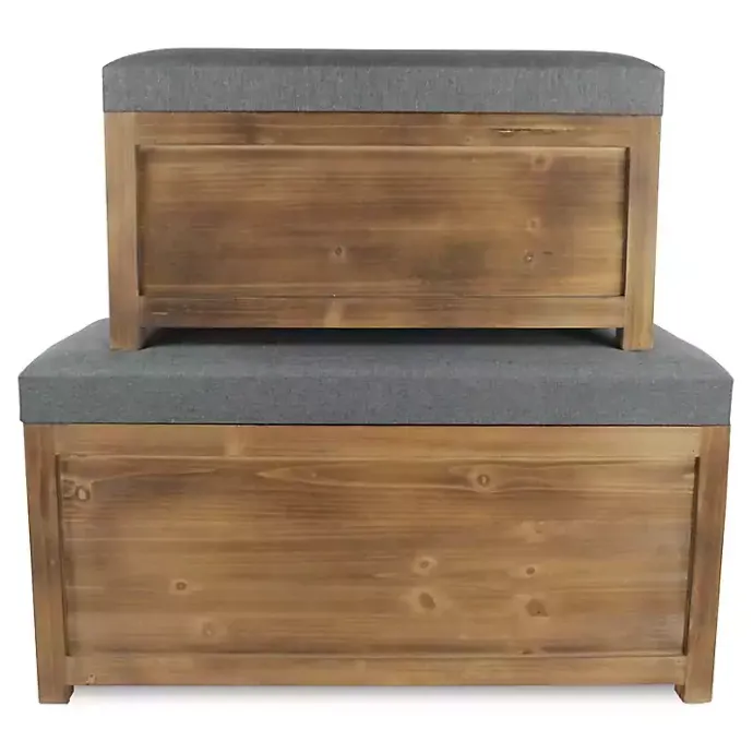 New Kirklands Home Cushioned Storage Benches, Set of 2 Gray