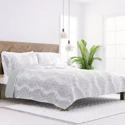Best Kirklands Home Gray Damask Reversible 3-pc. Queen Quilt Set
