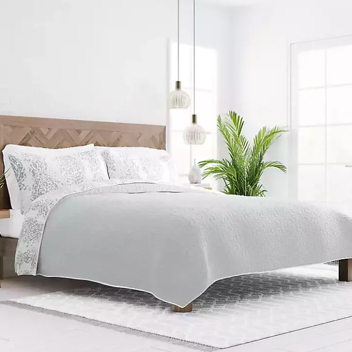 Best Kirklands Home Gray Damask Reversible 3-pc. Queen Quilt Set