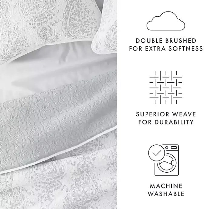 Best Kirklands Home Gray Damask Reversible 3-pc. Queen Quilt Set