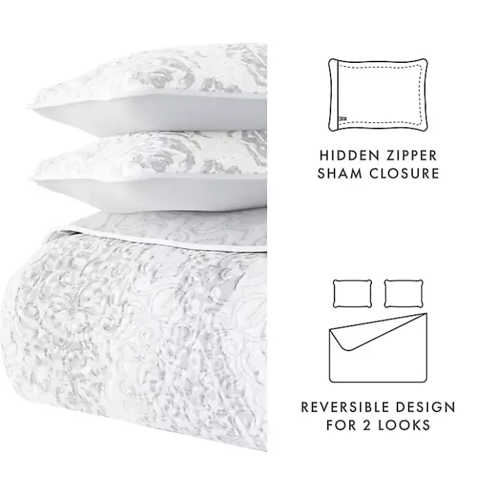 Best Kirklands Home Gray Damask Reversible 3-pc. Queen Quilt Set