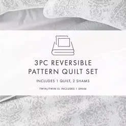 Best Kirklands Home Gray Damask Reversible 3-pc. Queen Quilt Set