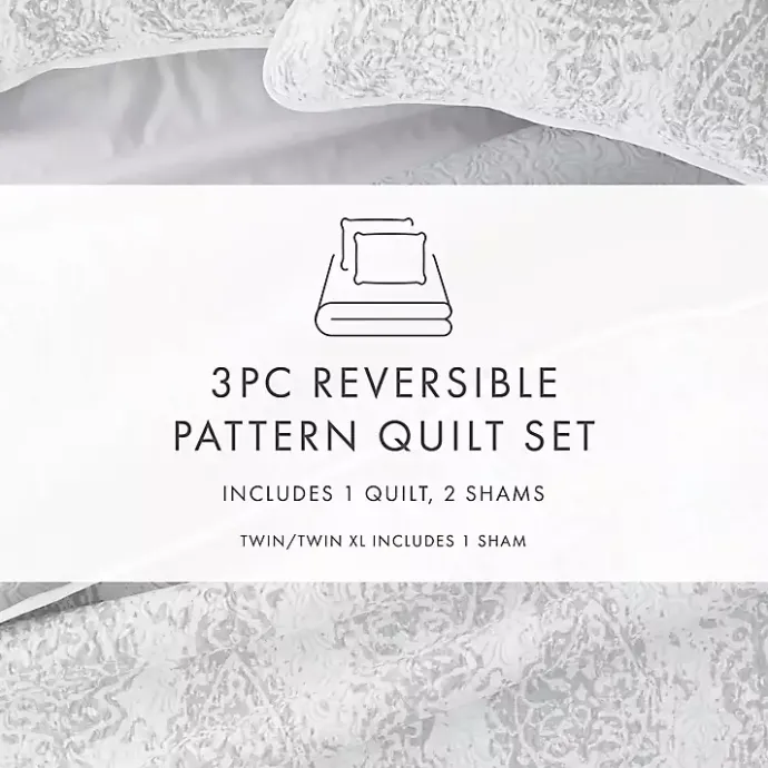 Best Kirklands Home Gray Damask Reversible 3-pc. Queen Quilt Set