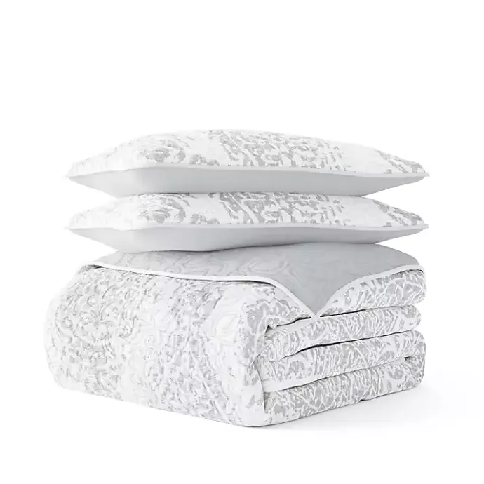 Sale Kirklands Home Gray Damask Reversible 3-pc. King Quilt Set