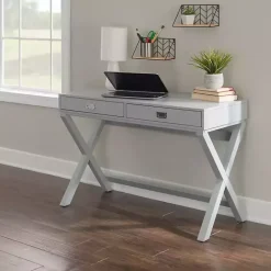 New Kirklands Home 2-Drawer X-Frame Desk Gray