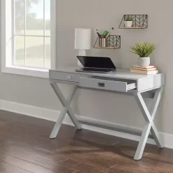 New Kirklands Home 2-Drawer X-Frame Desk Gray