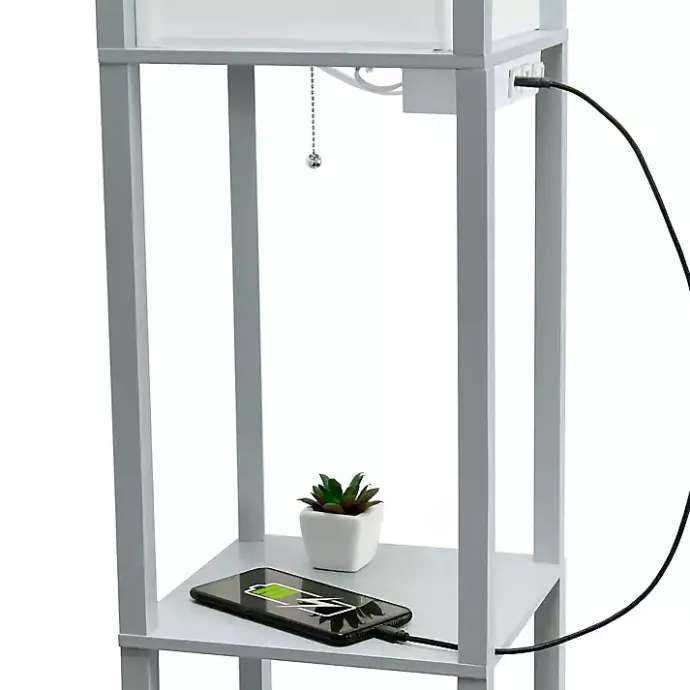 Hot Kirklands Home Etagere Shelf Charging Floor Lamp Gray