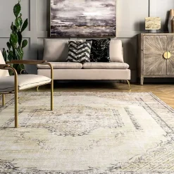 Outlet Kirklands Home Gray Faded Medallion Washable Area Rug, 4x6