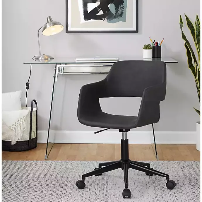 Kirklands Home Faux Leather & Black Marshall Office Chair Gray