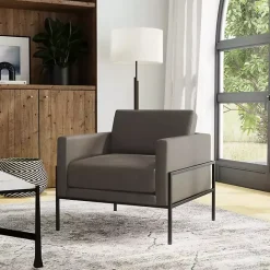 New Kirklands Home Faux Leather Black Metal Accent Chair Gray