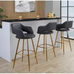 Sale Kirklands Home Faux Leather Marge Bar Stools, Set of 2 Gray