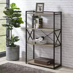 Hot Kirklands Home Gray Finish X Frame Open Shelf Bookcase