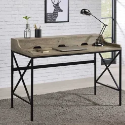 New Kirklands Home Gray Finish X Frame Wooden Hinged Top Desk