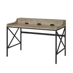 New Kirklands Home Gray Finish X Frame Wooden Hinged Top Desk