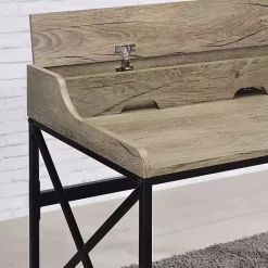 New Kirklands Home Gray Finish X Frame Wooden Hinged Top Desk