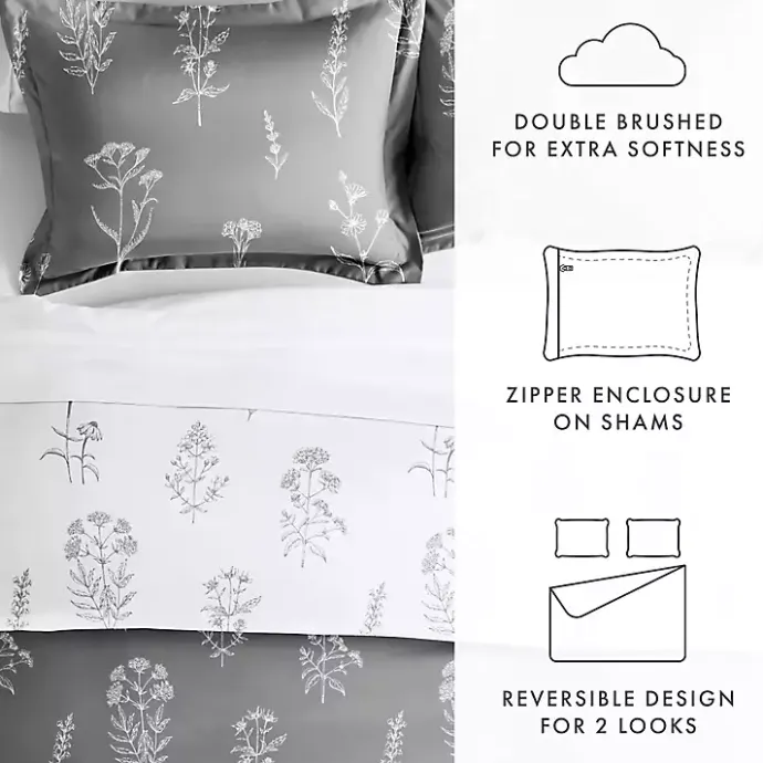 Kirklands Home Gray Floral Reversible 2-pc. Twin Duvet Cover Set