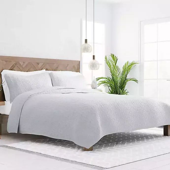 Clearance Kirklands Home Floral Stitch 3-pc. King Quilt Set Gray
