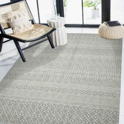 Outlet Kirklands Home Gray Geo Stripes Tassel Fringe Area Rug, 5x7