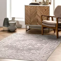 Hot Kirklands Home Gray Geometric Medallion Washable Area Rug, 4x6
