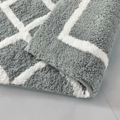 Online Kirklands Home Gray Geometric Pattern Reversible Bath Mat, 34 in.