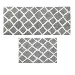 Online Kirklands Home Gray Geometric Pattern Reversible Bath Mat, 34 in.