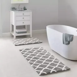 Hot Kirklands Home Gray Geometric Pattern Reversible Bath Mat, 60 in.