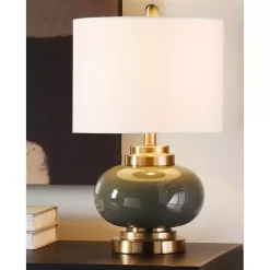 Outlet Kirklands Home Gray Glass and Copper Metal Table Lamp White