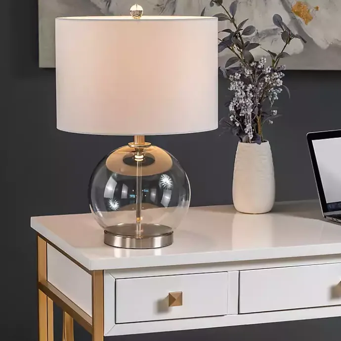 New Kirklands Home Gray Glass Globe Table Lamp White