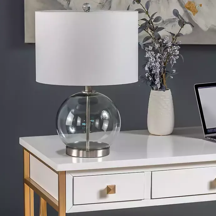 New Kirklands Home Gray Glass Globe Table Lamp White