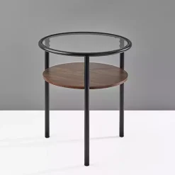 Online Kirklands Home Glass Top Accent Table with Wood Shelf Gray