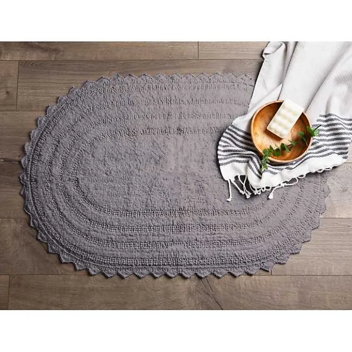 Hot Kirklands Home Large Crochet Oval Bath Mat Gray