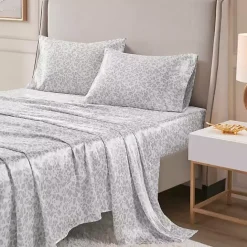 Sale Kirklands Home Gray Leopard Print Satin 4-pc. Queen Sheet Set