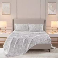 New Kirklands Home Gray Leopard Print Satin 3-pc. Twin Sheet Set
