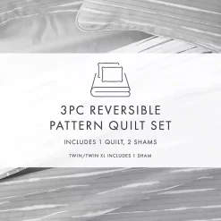 Best Kirklands Home Gray Linear Reversible 3-pc. Queen Quilt Set