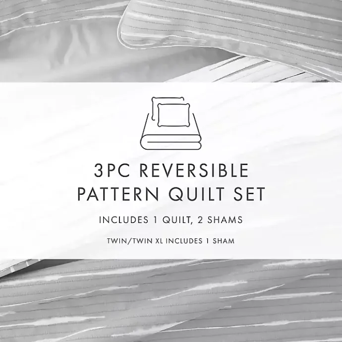 Best Kirklands Home Gray Linear Reversible 3-pc. Queen Quilt Set