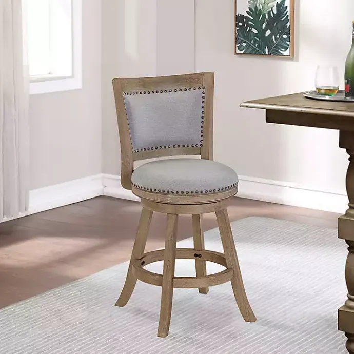Kirklands Home Linen and Driftwood Swivel Counter Stool Gray