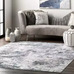 Kirklands Home Gray Modern Abstract Washable Area Rug, 5x8
