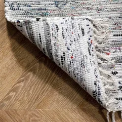 New Kirklands Home Gray Mottled Stripe Tassel Area Rug, 9x12