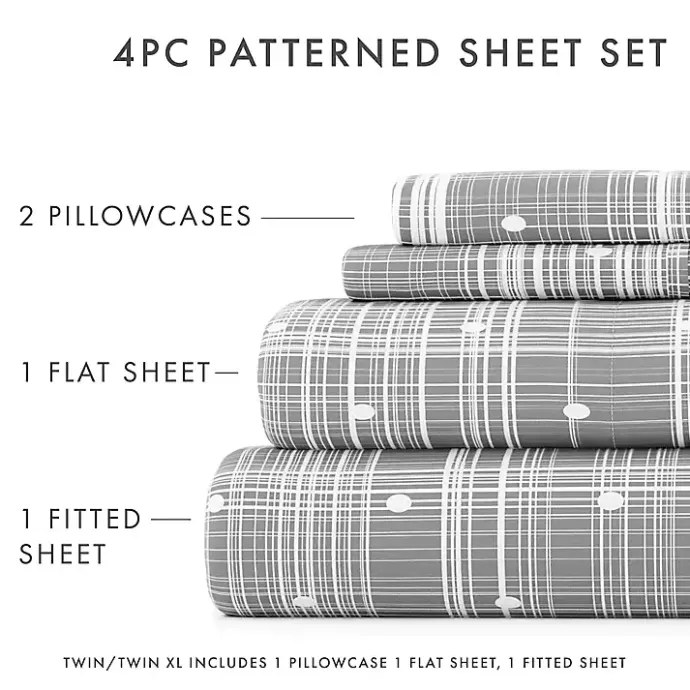 New Kirklands Home Plaid Polka Dot 3-pc. Twin Sheet Set Gray