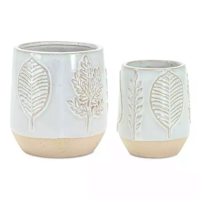 Outlet Kirklands Home Gray Porcelain Leaf Decorative Pots, Set of 2