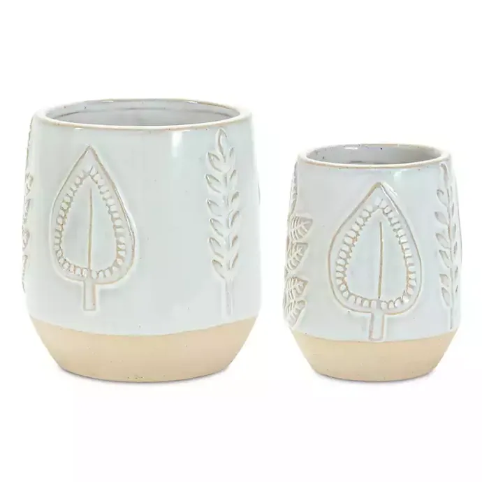 Outlet Kirklands Home Gray Porcelain Leaf Decorative Pots, Set of 2